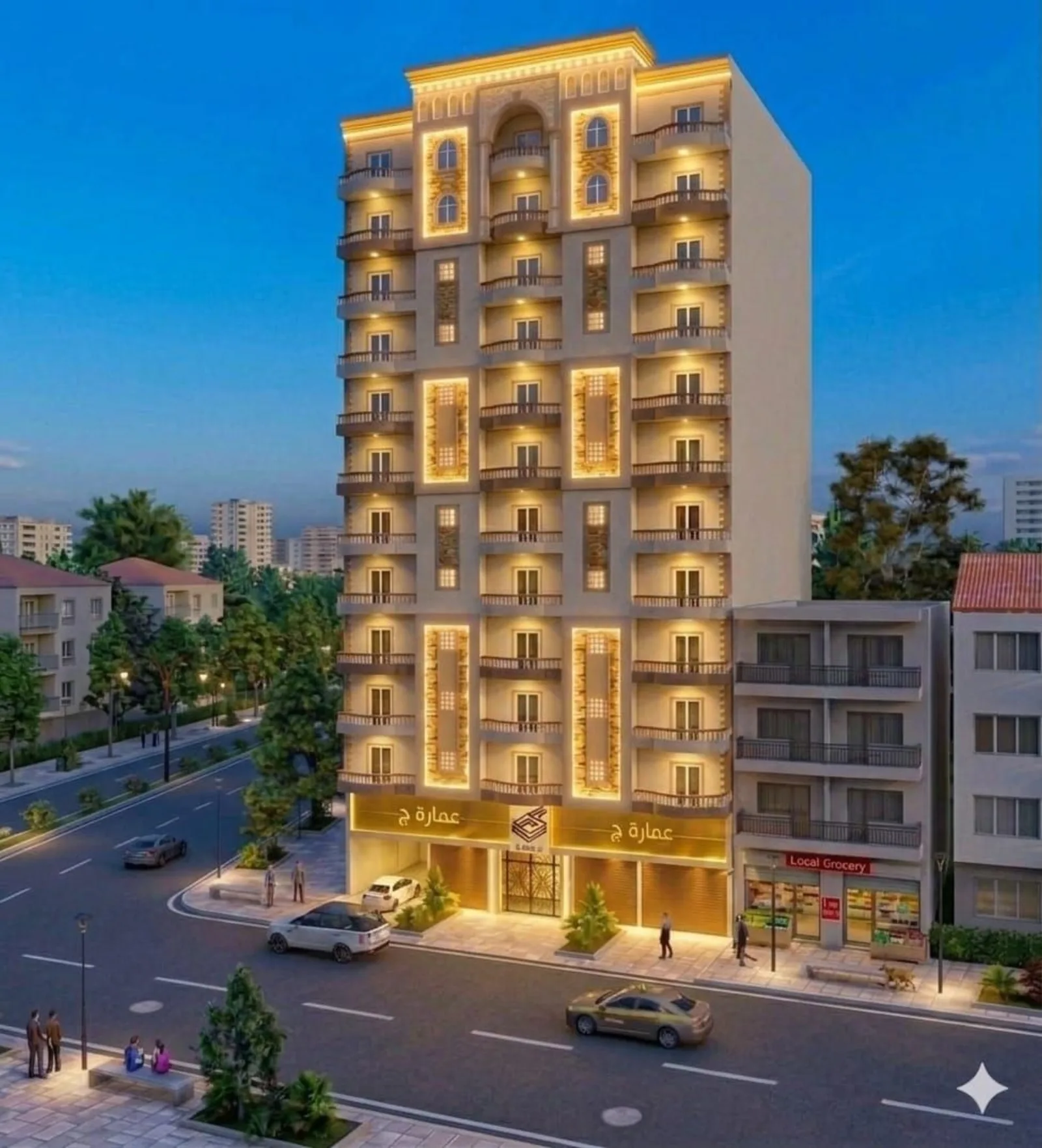 رندر تصميمي لعمارة المعلمين BM18 في أسيوط