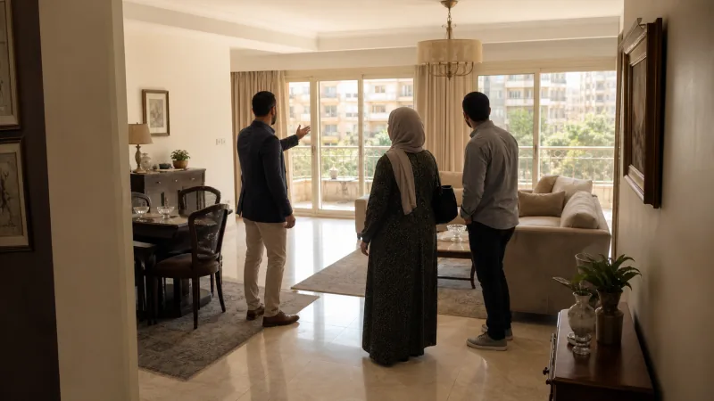 تصور توضيحي لمعاينة وحدة سكنية مع عميلين